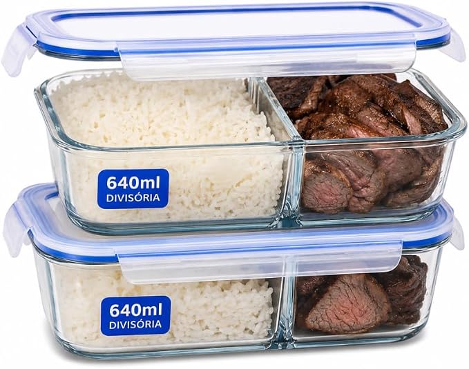Kit 2 Potes de Vidro 640ml Herméticos
